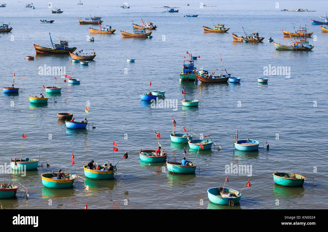 A Lot Of Bright And Colorful Fishing Boats With The Fishermen In The A Lot Of Bright And Colorful Fishing Boats With The Fishermen In The