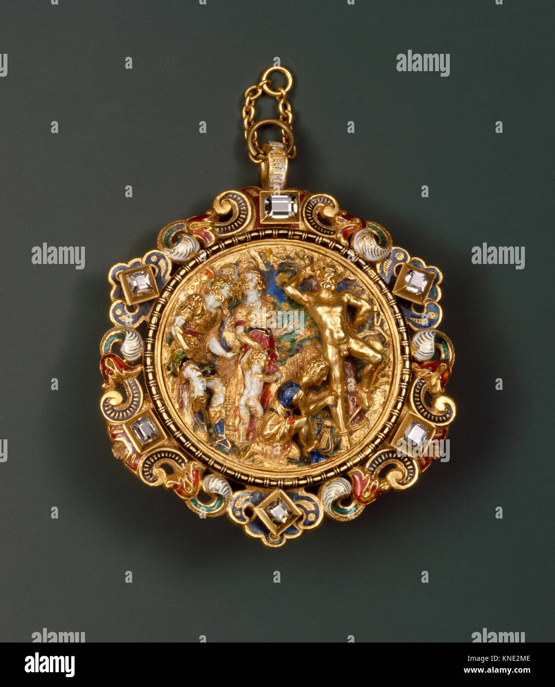 Hat Badge Mounted as a Pendant with the Flaying of Marsyas MET DT3589 460806 Stock Photo