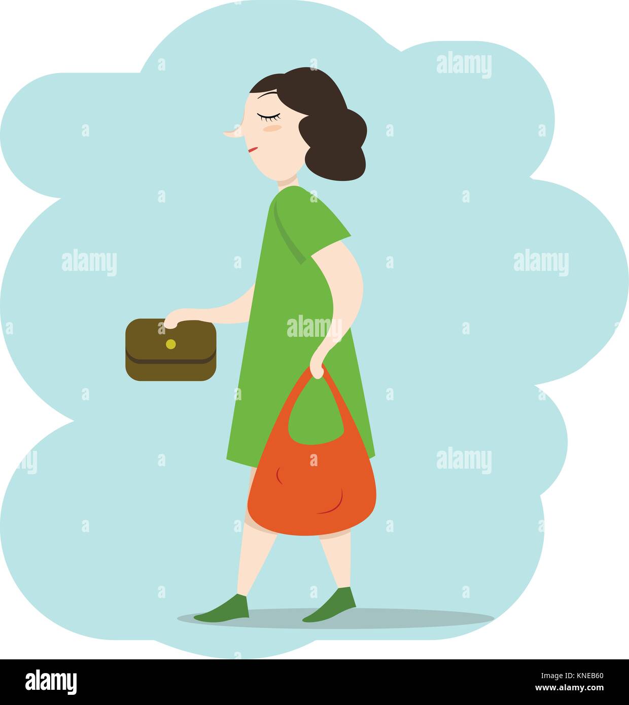Woman walking down the street with bags Stock Vector