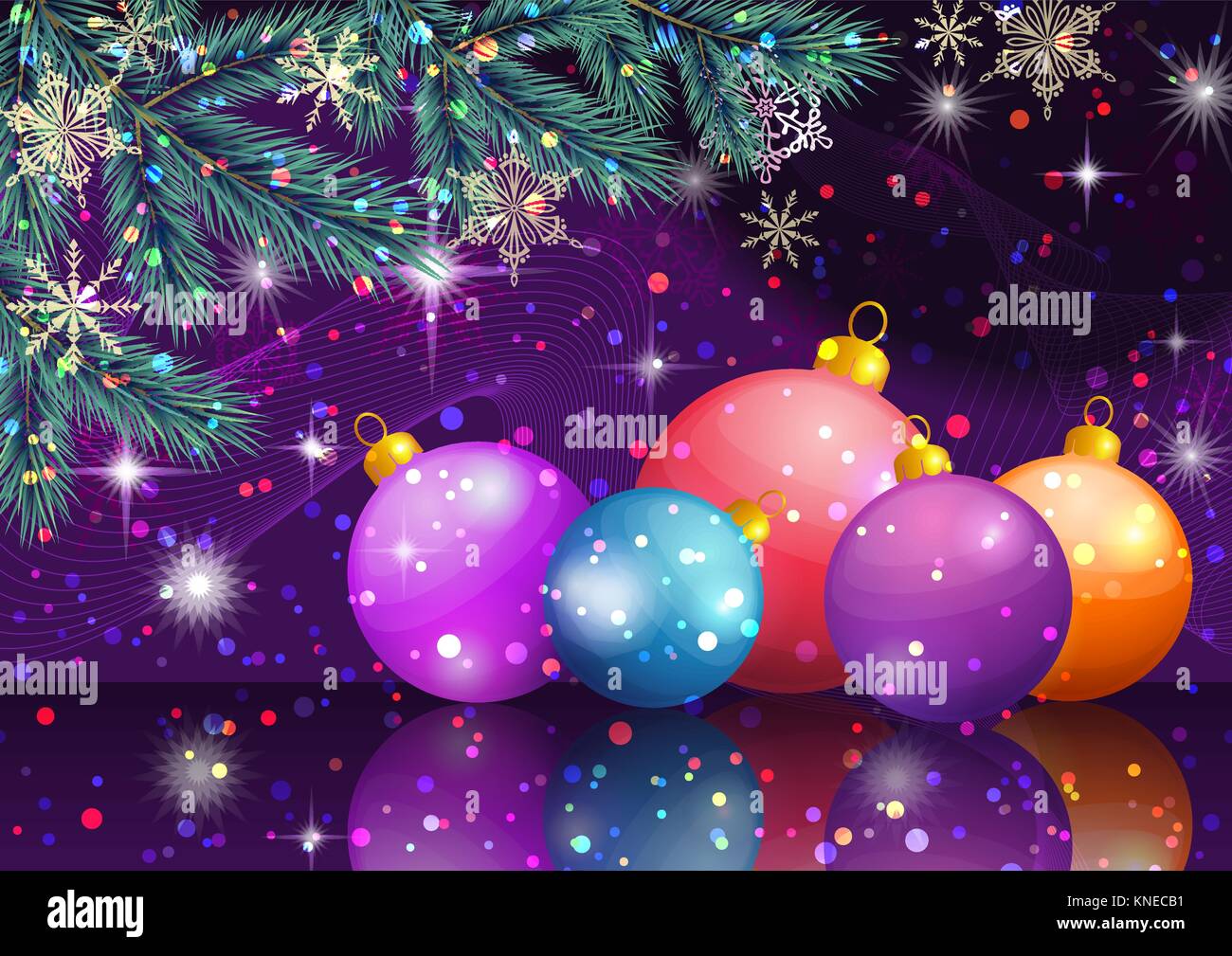 Christmas Background with Fir and Balls Stock Vector Image & Art - Alamy