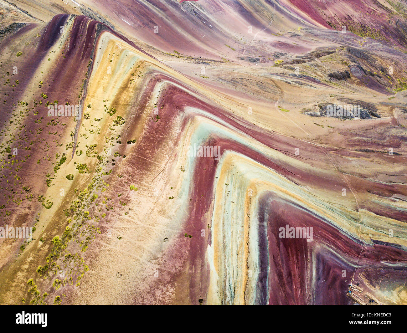 Rainbow mountain  near Cusco in Peru, aerial view Stock Photo