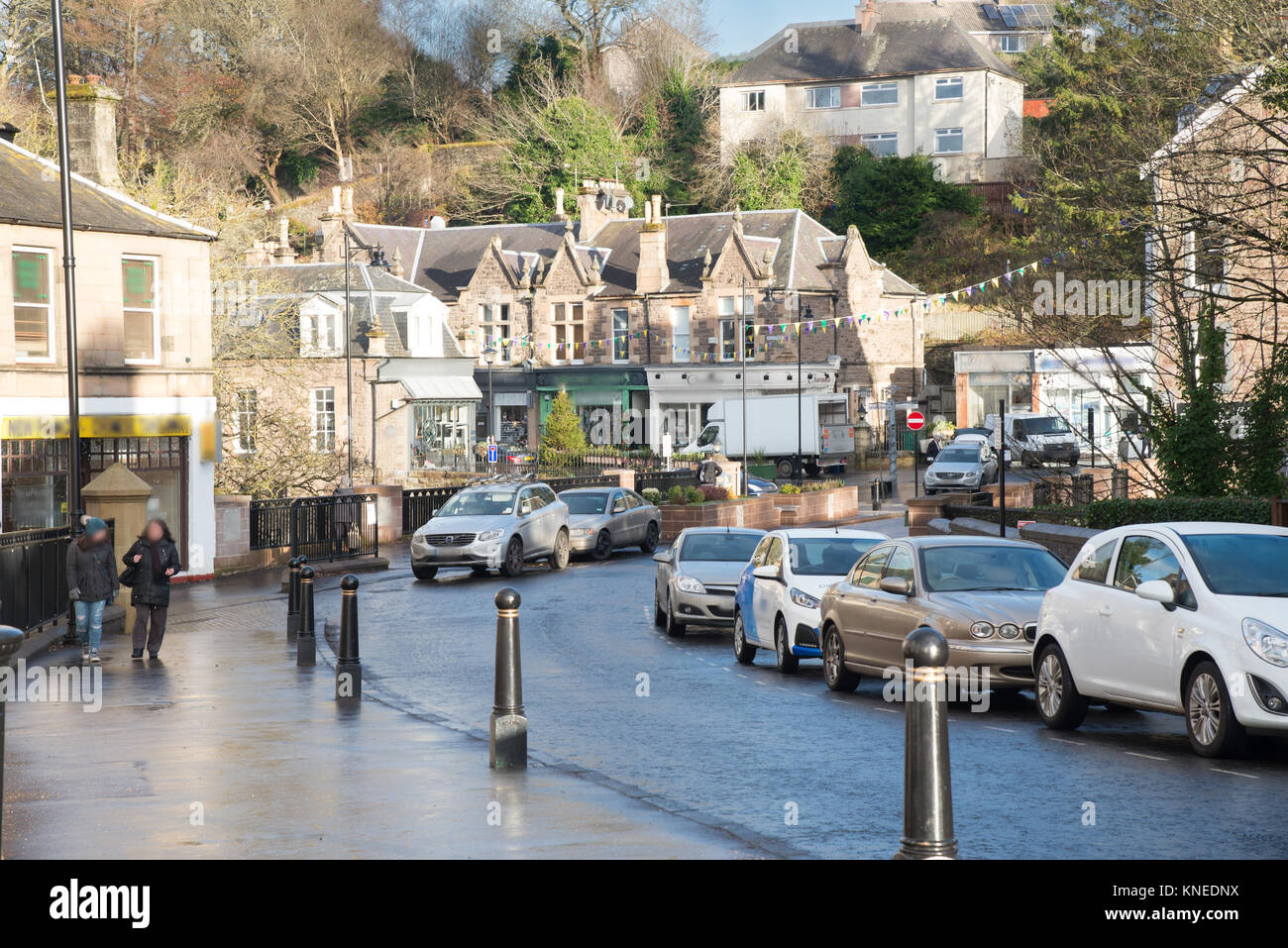 Dunblane,Scotland,UK-December 04,2017: The town centre of the quaint town of Dunblane in Scotland famous for tennis stars Andy & Jamie Murray and infa Stock Photo