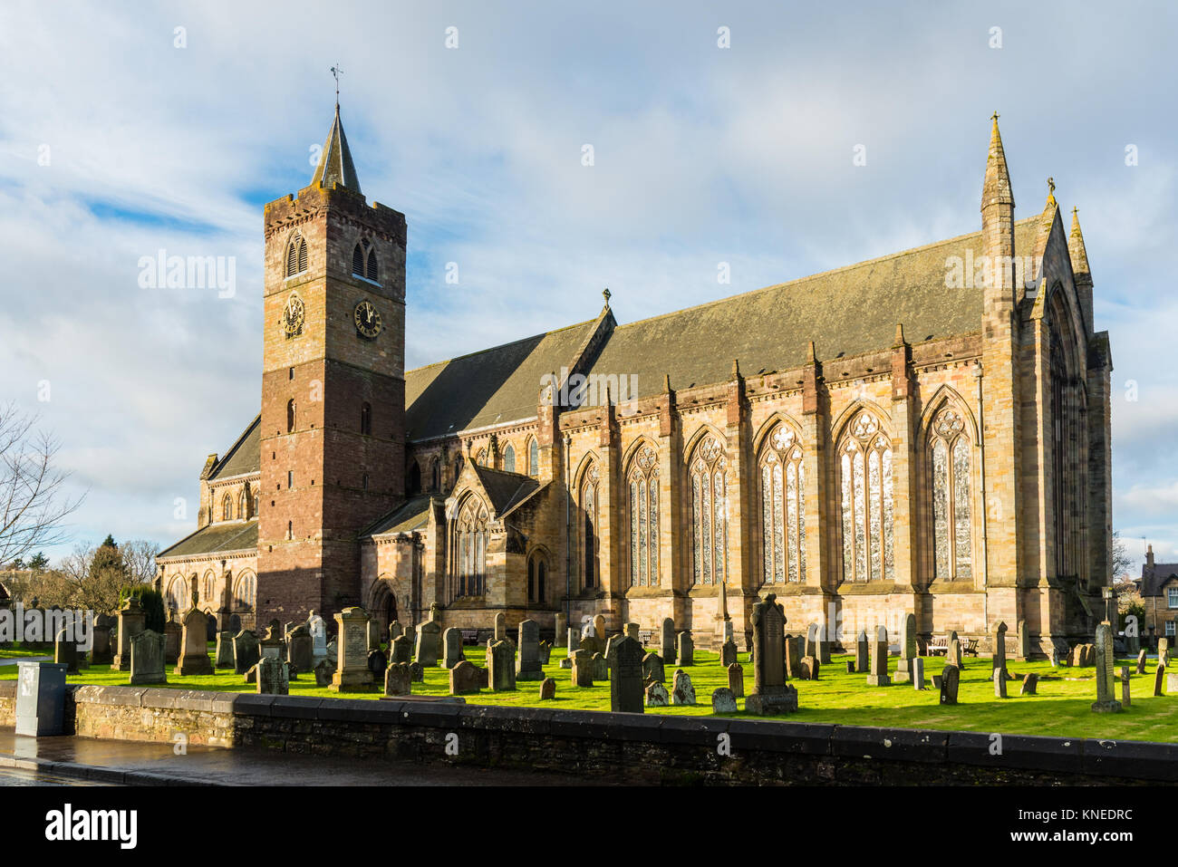 Dunblane,Scotland,UK-December 04,2017: The magnificent Cathedral and graveyard at Dunblane in SCotland. Stock Photo