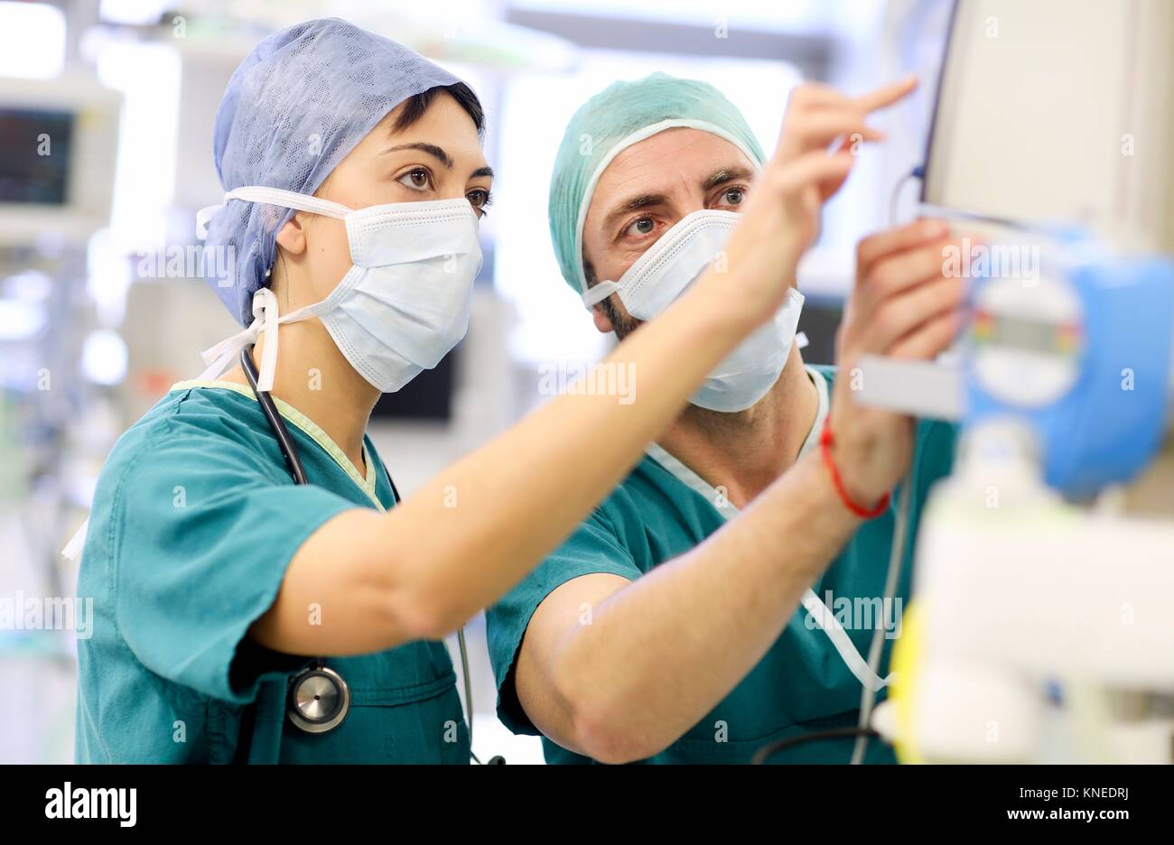 Surgeon, Surgery, Operating room, Hospital, Spain Stock Photo