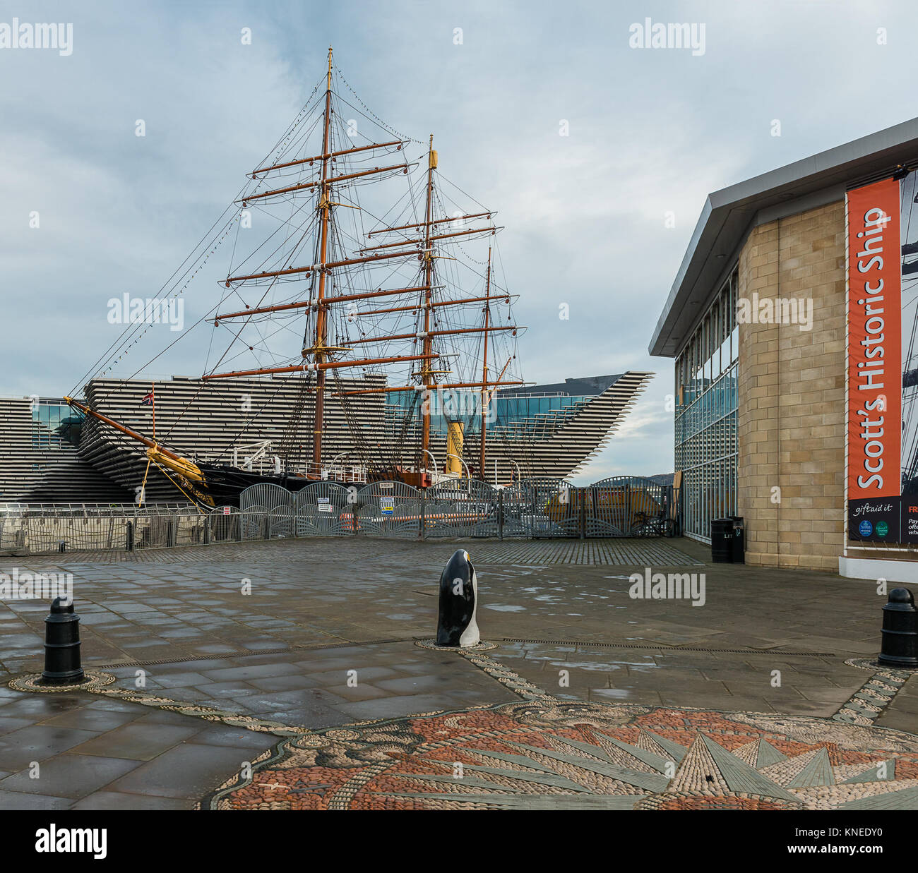 Dundee,Scotland,UK-December 05,2017: Scotts famous ship Discovery berthed next to the new V&A Museum of Design at the Dundee Waterfront presently unde Stock Photo