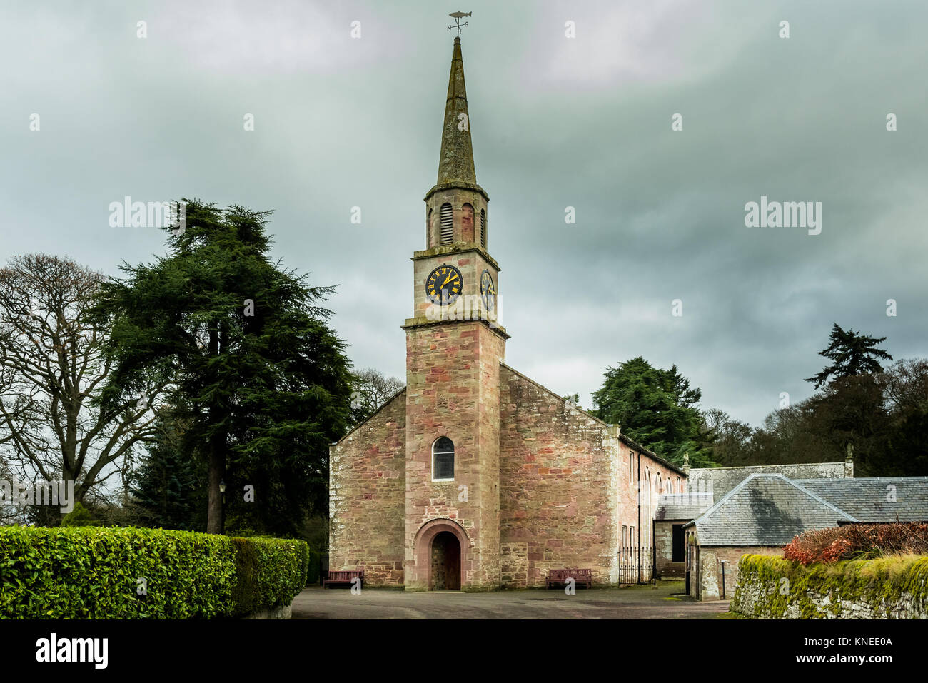Glamis Church,Glamis,Scotland,UK-December 06,2017: The parish church of Glamis, dedicated to Saint Fergus, was founded in the early medieval period. Stock Photo