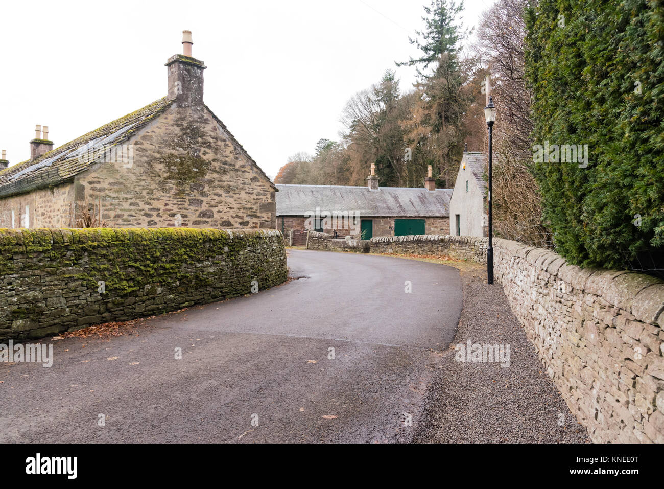 Glamis,Scotland,UK-December 06,2017: The village buildings in the village of Glamis looking along Kirk Wynd from the Old kirk Stock Photo