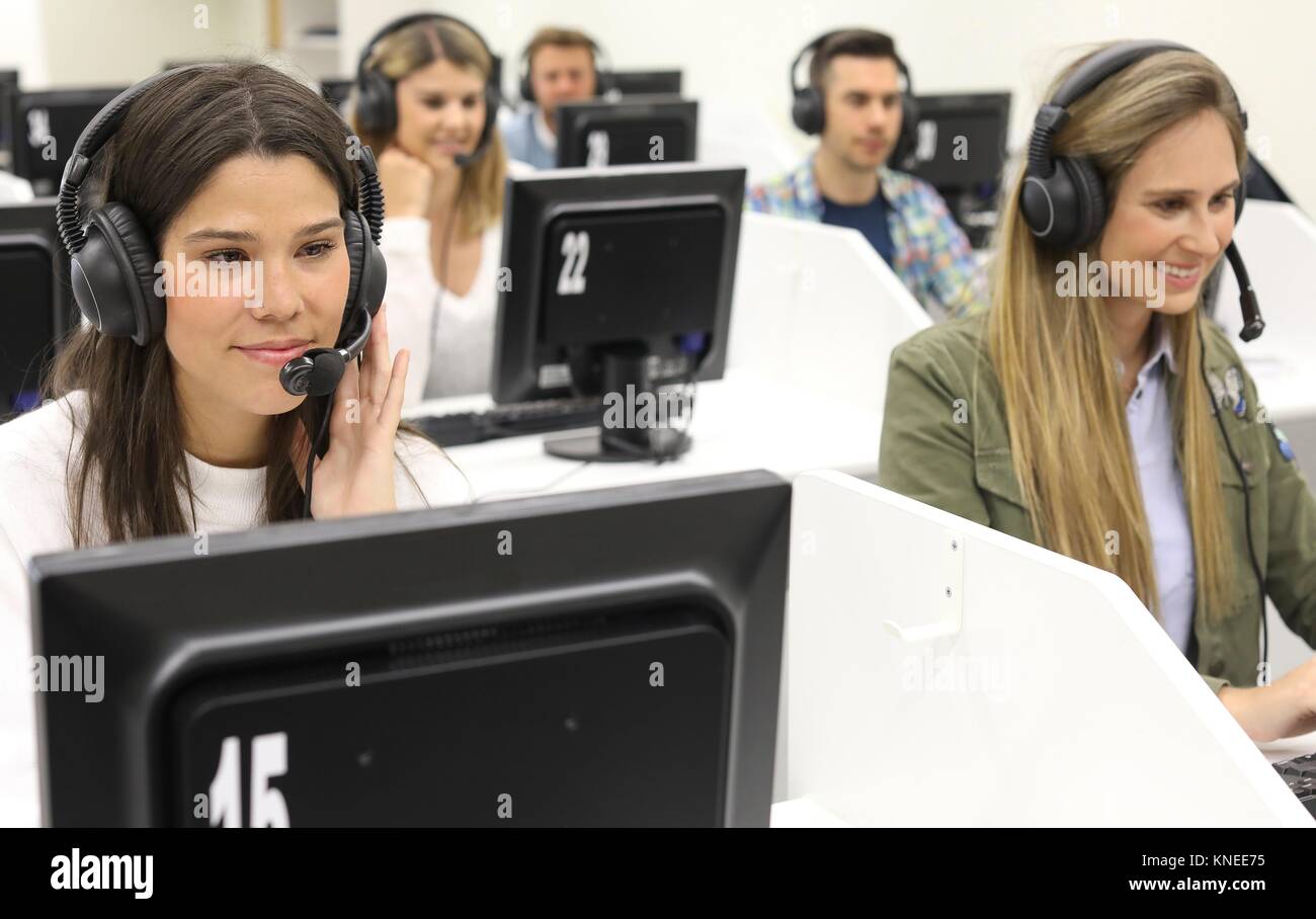 Students in language laboratory, Language training classroom