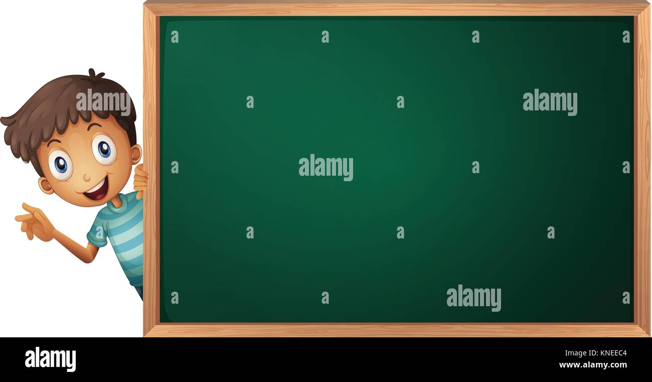 illustration of a boy and a green board on a white background Stock ...