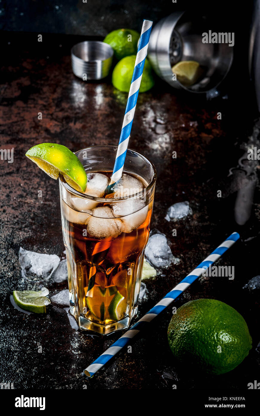 Cuba Libre, long island or iced tea cocktail with strong alcohol, cola