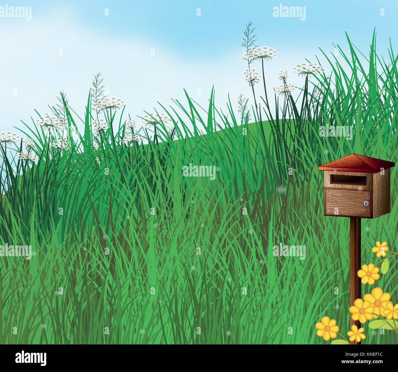 Illustration of a mailbox near the hills Stock Vector