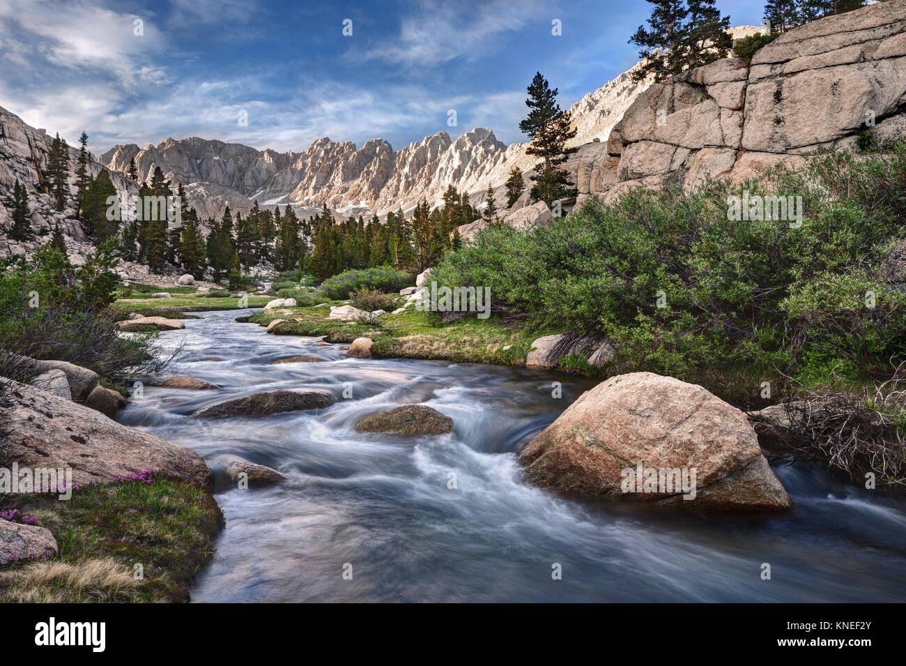 Rock Creek and Mounts Mallory, LeConte, and Corcoran, Sequoia National Park, California, United States Stock Photo