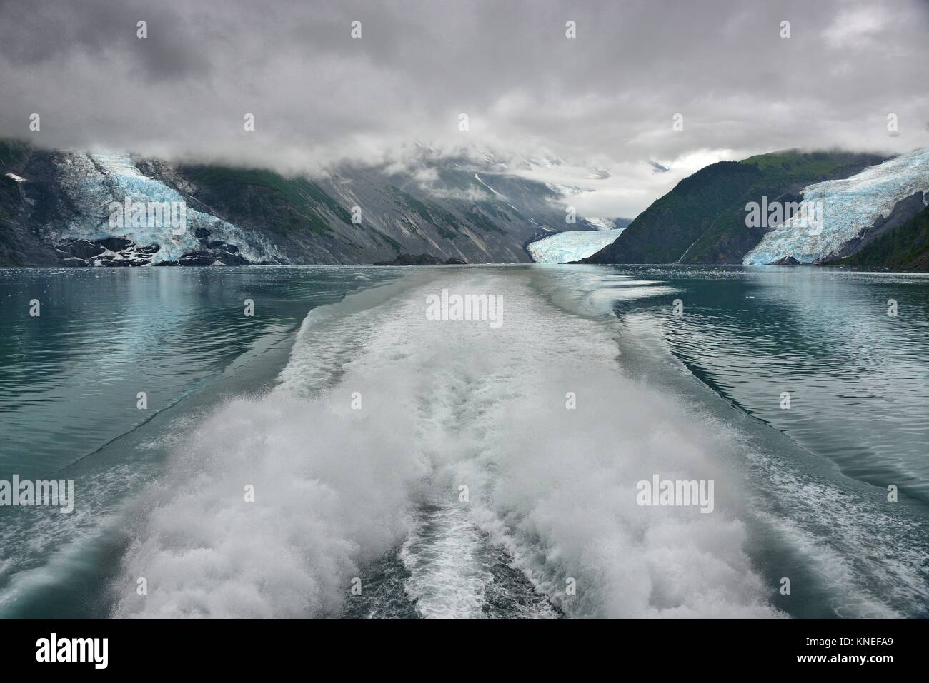 Wake of a boat sailing in Prince William Sound, Chugach National Forest, Alaska, United States Stock Photo