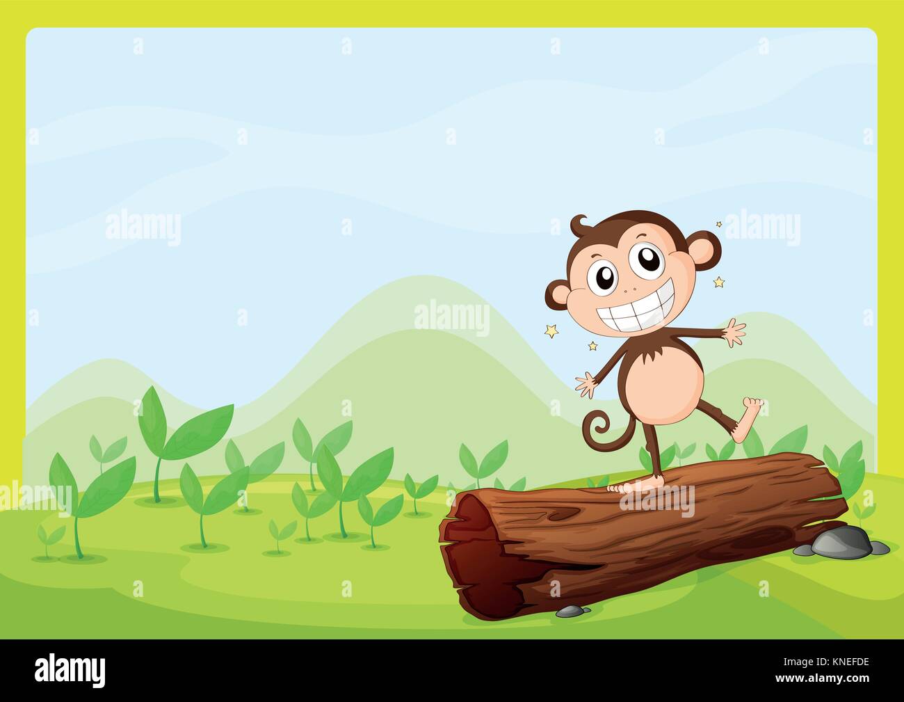 Illustration of monkey on wood in green nature Stock Vector Image & Art ...