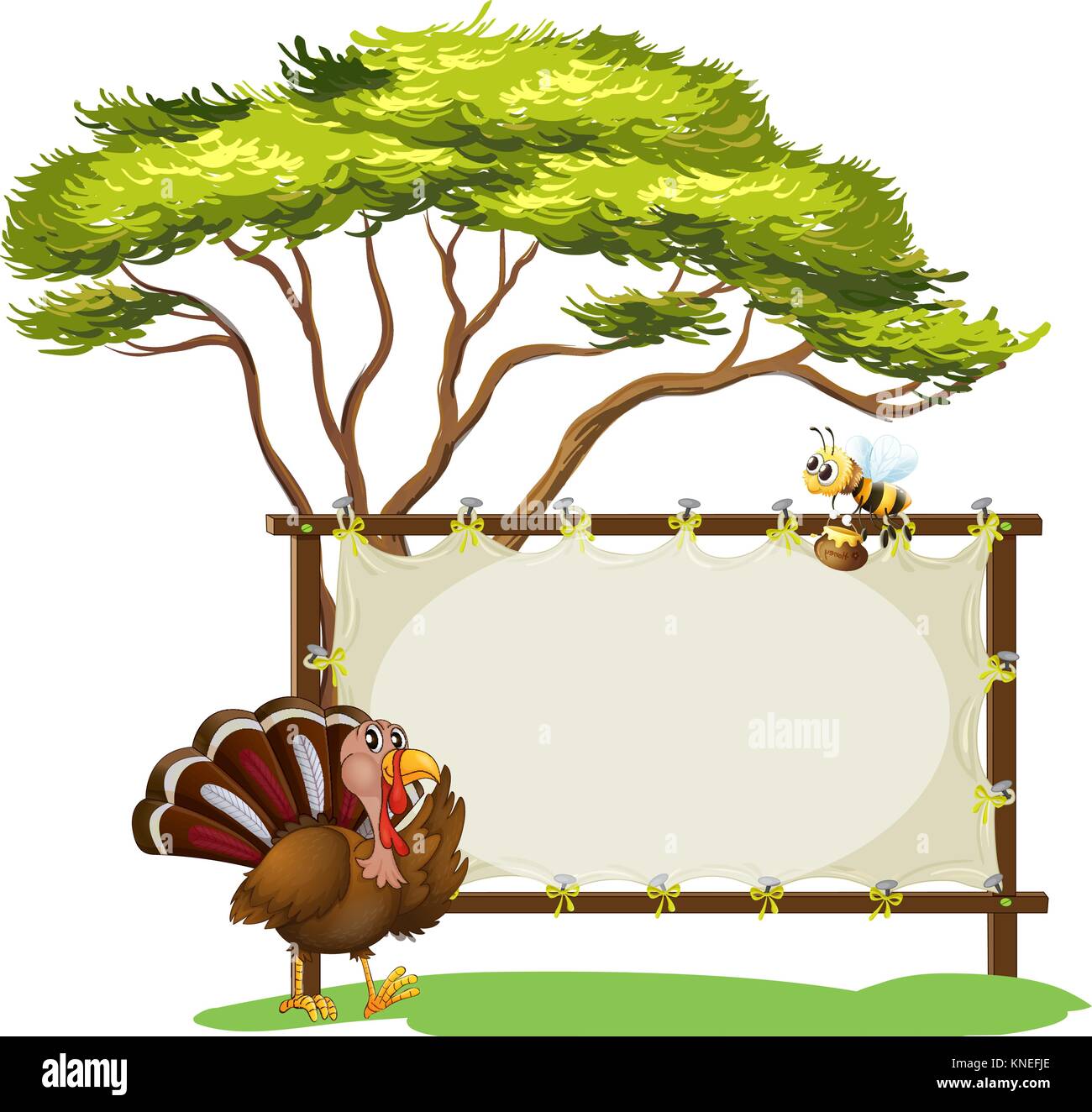 Illustration of a turkey and a bee on a white background Stock Vector