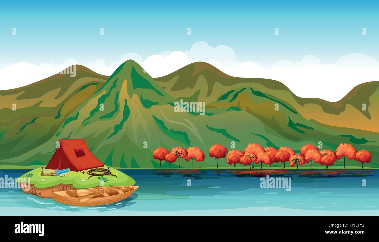 Illustration of a river and a camping tent Stock Vector Image & Art - Alamy