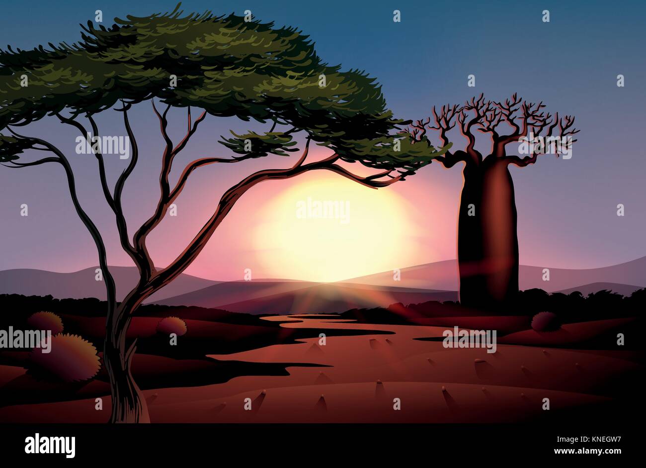 Illustration of a tree and a beautiful landscape Stock Vector Image ...