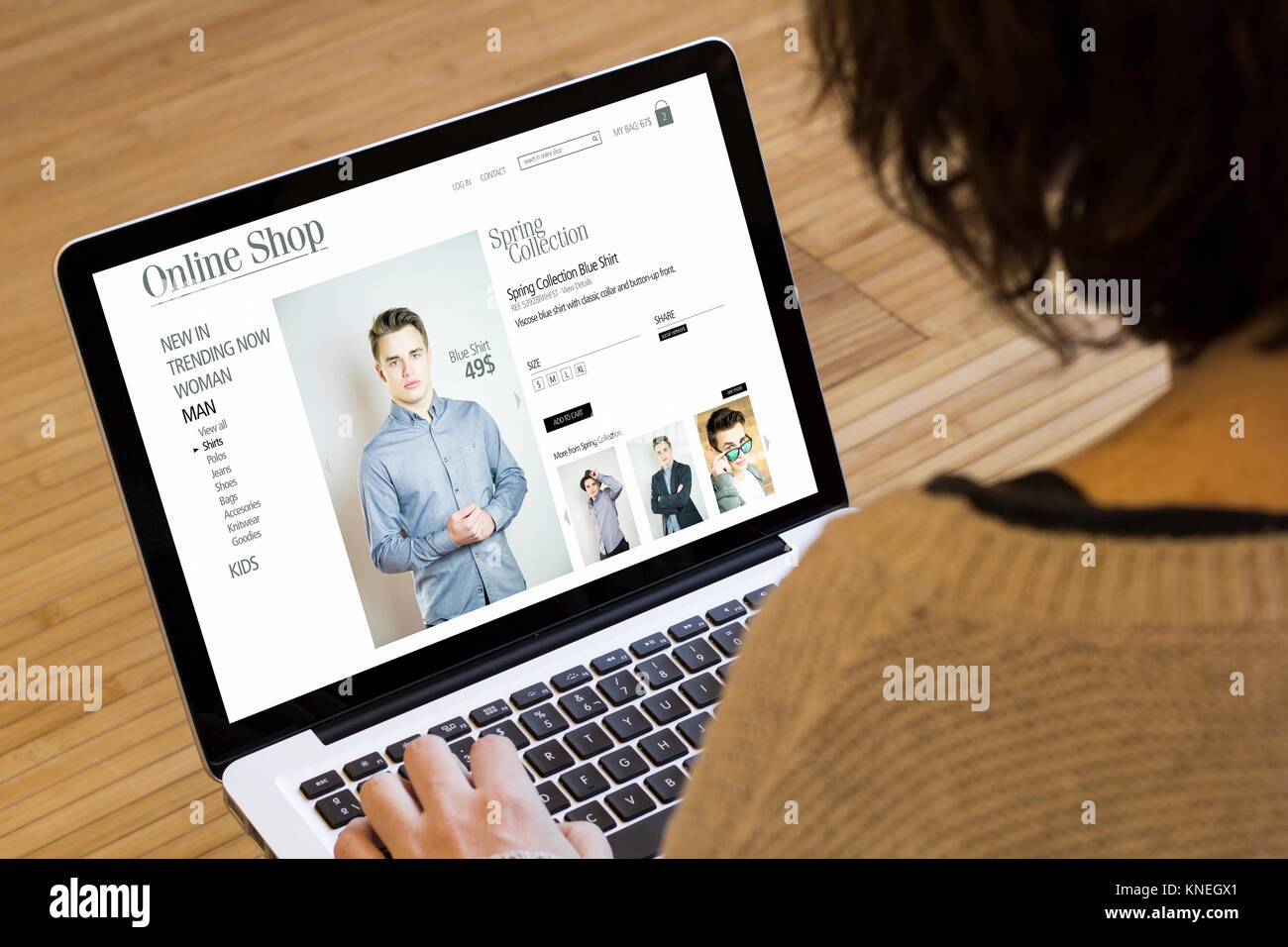 marketing online concept: online shop on a laptop screen. Screen graphics are made up. Stock Photo