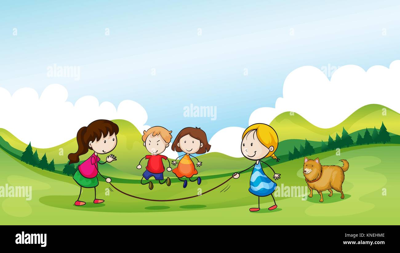 Illustration of children playing jumping rope Stock Vector Image & Art ...
