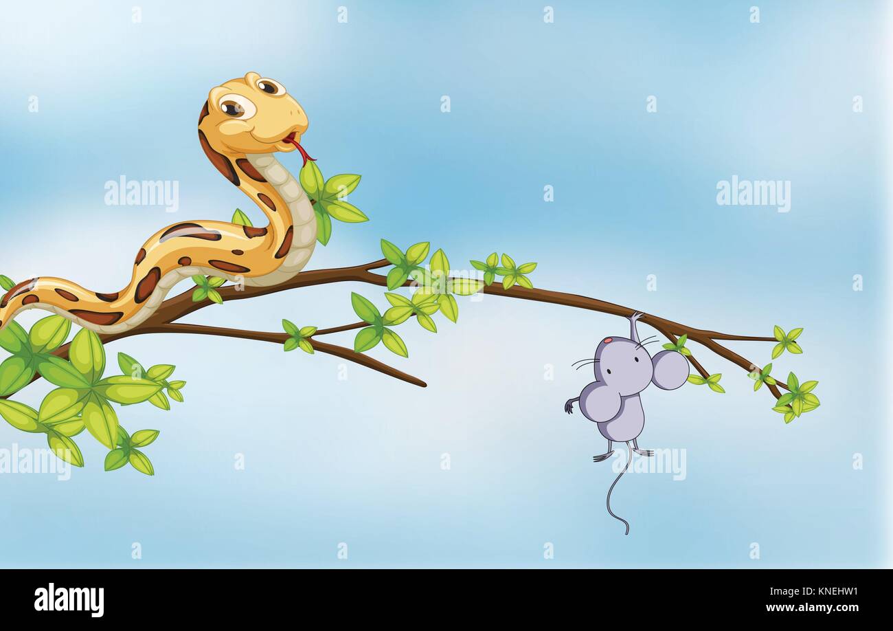 Illustration of a prey and a predator on a tree Stock Vector