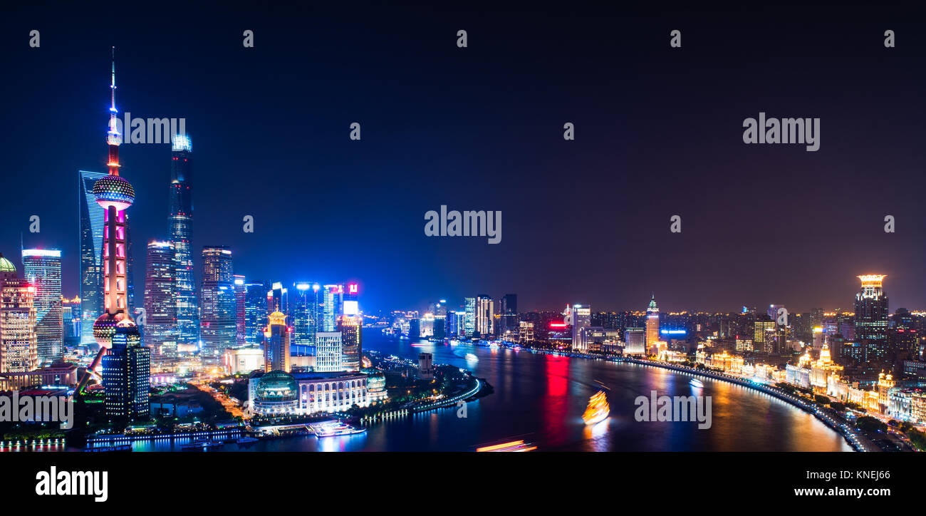 Shanghai Skyline at Night in China Stock Photo Alamy