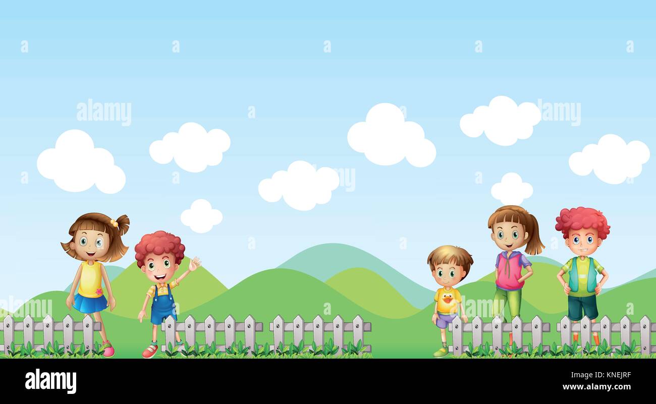 Illustration of five children in the farm Stock Vector Image & Art - Alamy