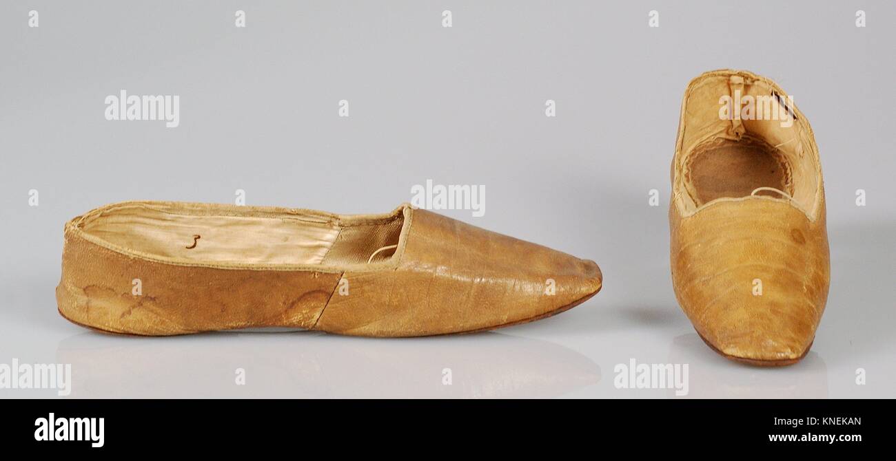 Slippers. Date 182832; Culture British; Medium Leather Stock Photo