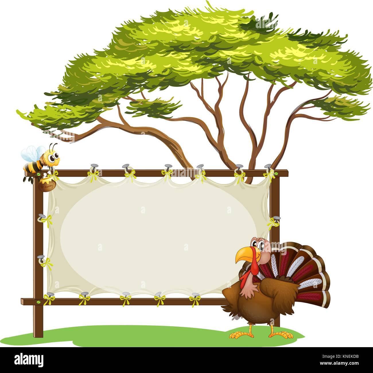 Illustration of a notice board, a bird and a honey bee on a white ...