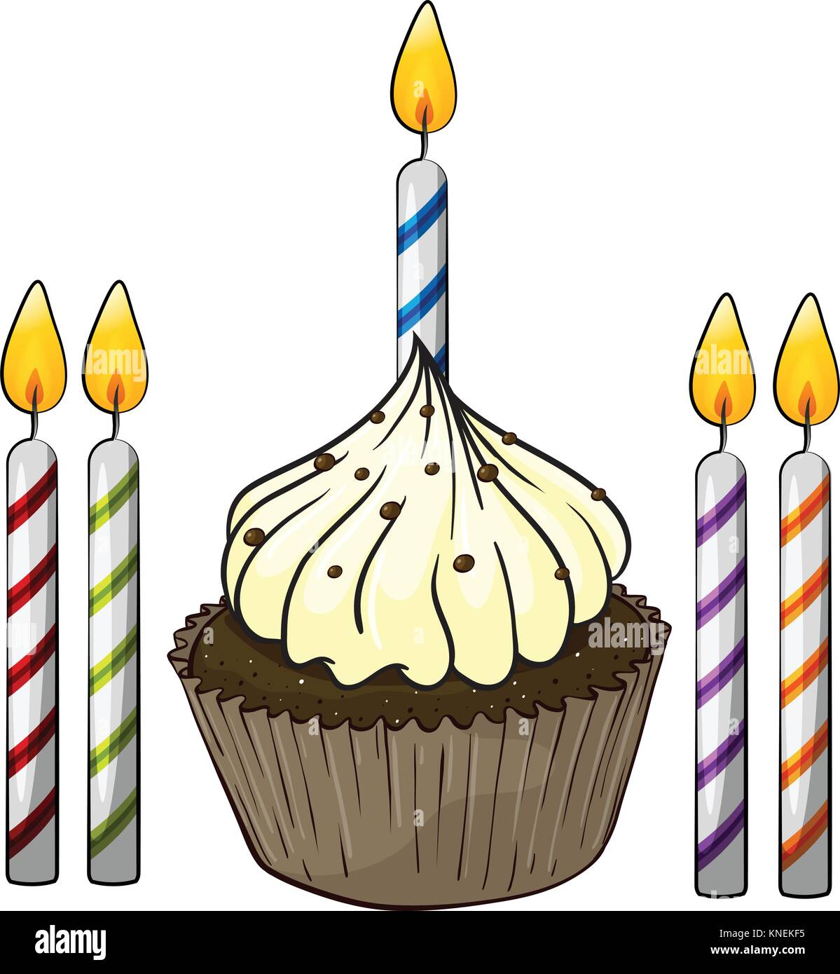 Illustration of an isolated cupcake and candles on a white background