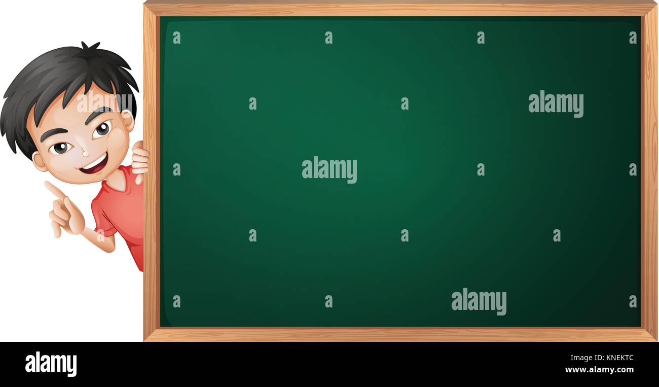 illustration of a boy and a green board on a white background Stock ...