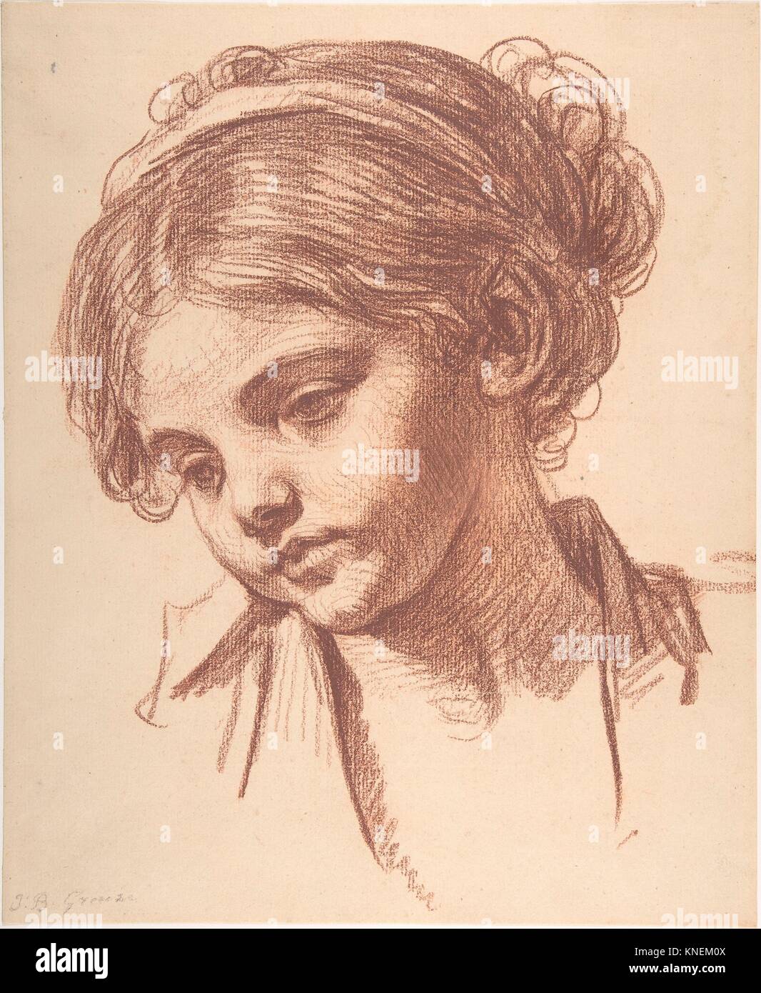 Child´s Head. Artist: After Jean-Baptiste Greuze (French, Tournus 1725-1805 Paris); Artist: Anonymous, 19th century; Medium: Red chalk on paper; Stock Photo