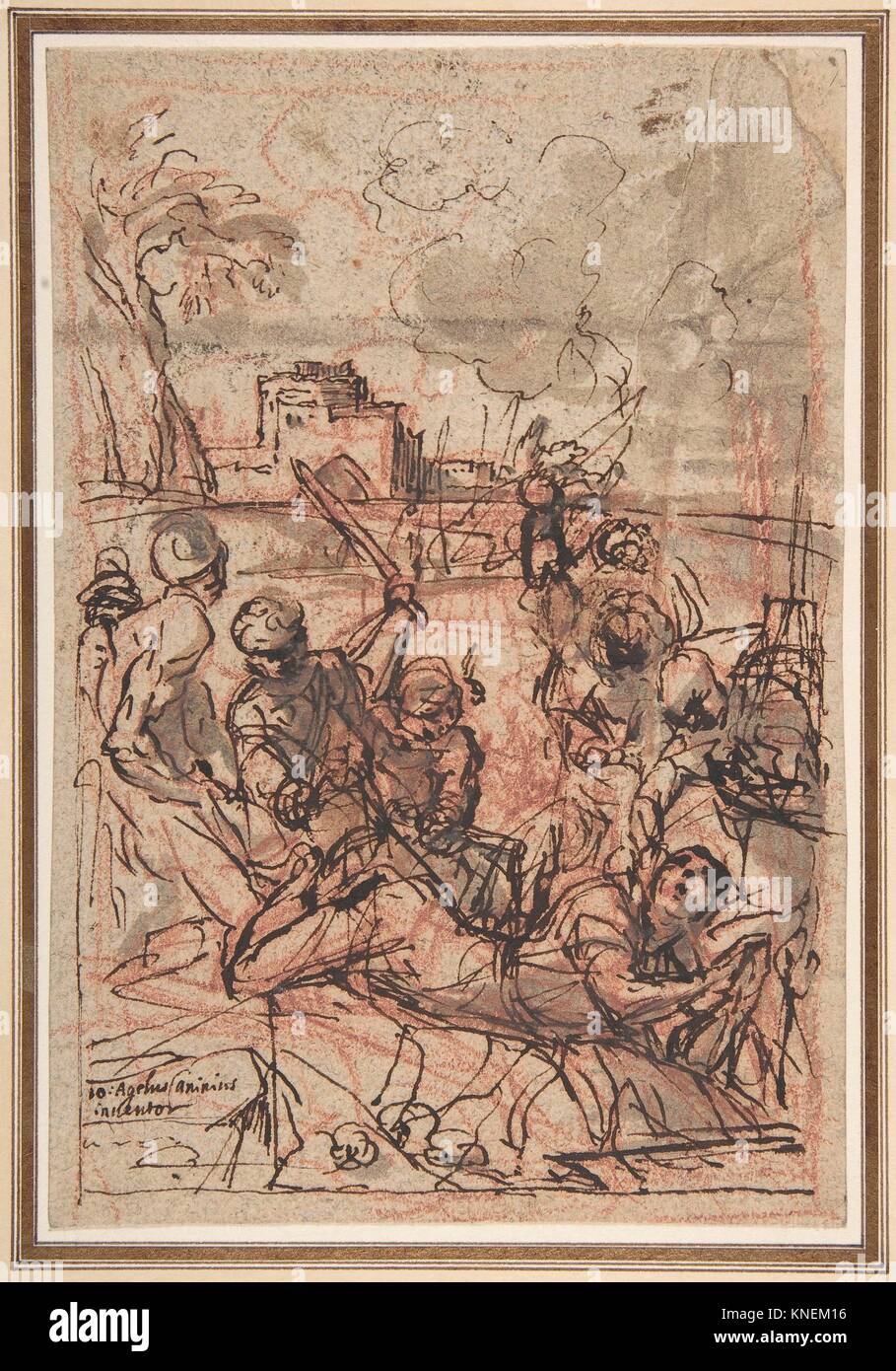 Scene of Martyrdom. Artist: Giovanni Angelo Canini (Italian, Rome 1615-1666 Rome); Date: 1615-66; Medium: Pen and brown ink, brush and gray-brown Stock Photo