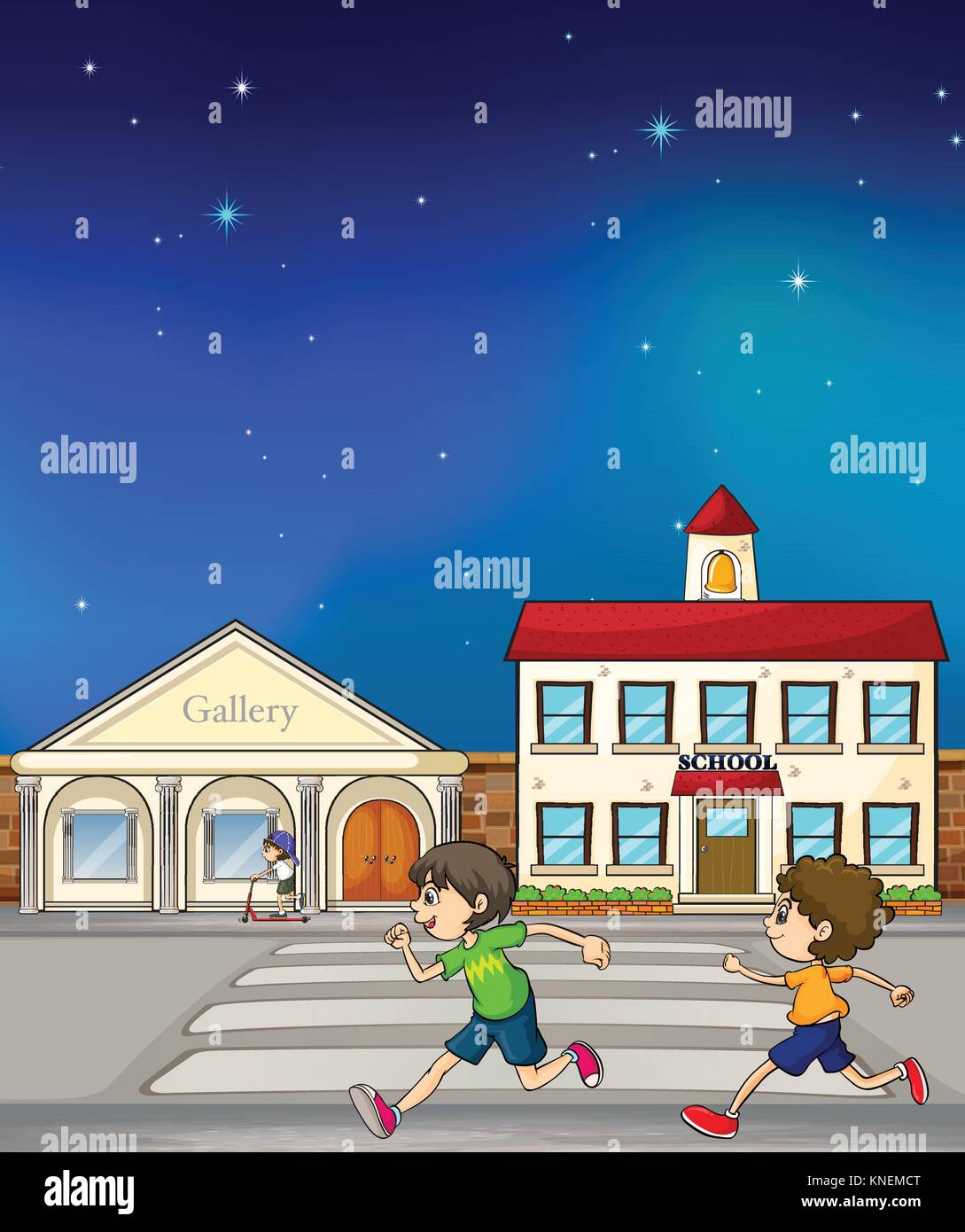 Illustration of kids running in the street Stock Vector Image & Art - Alamy