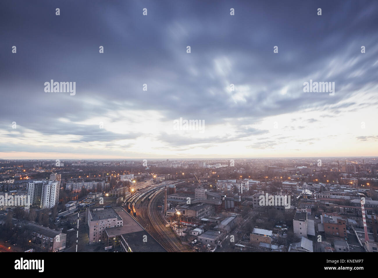 Cityscape at dusk, Odessa, Odessa Oblast, Ukraine, Europe Stock Photo