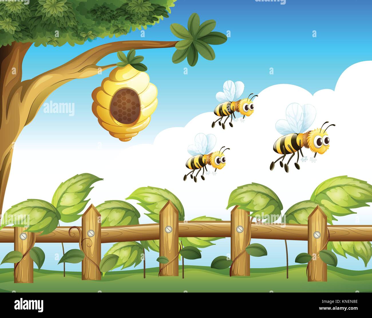 Illustration of the three bees that left their home Stock Vector Image