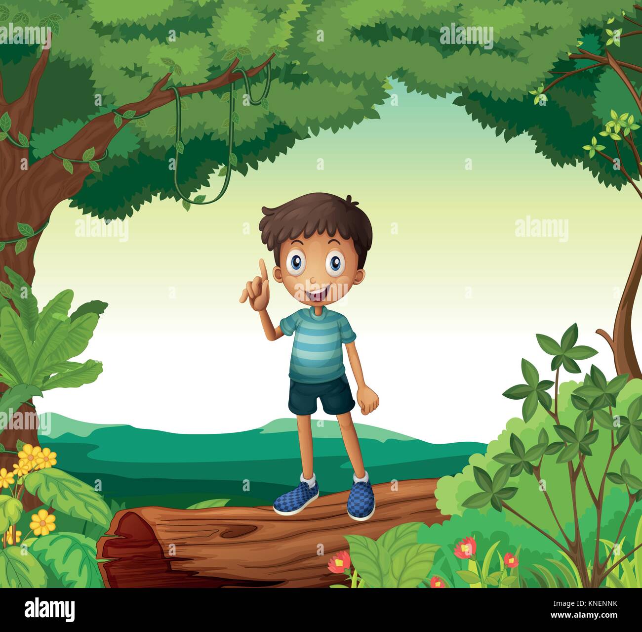 Illustration Of A Boy Standing On Wood In Nature Stock Vector Image 