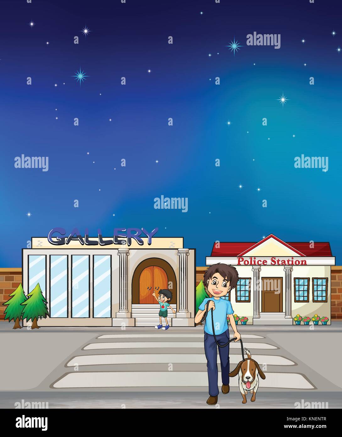 Illustration of a young boy walking with his dog Stock Vector Image ...