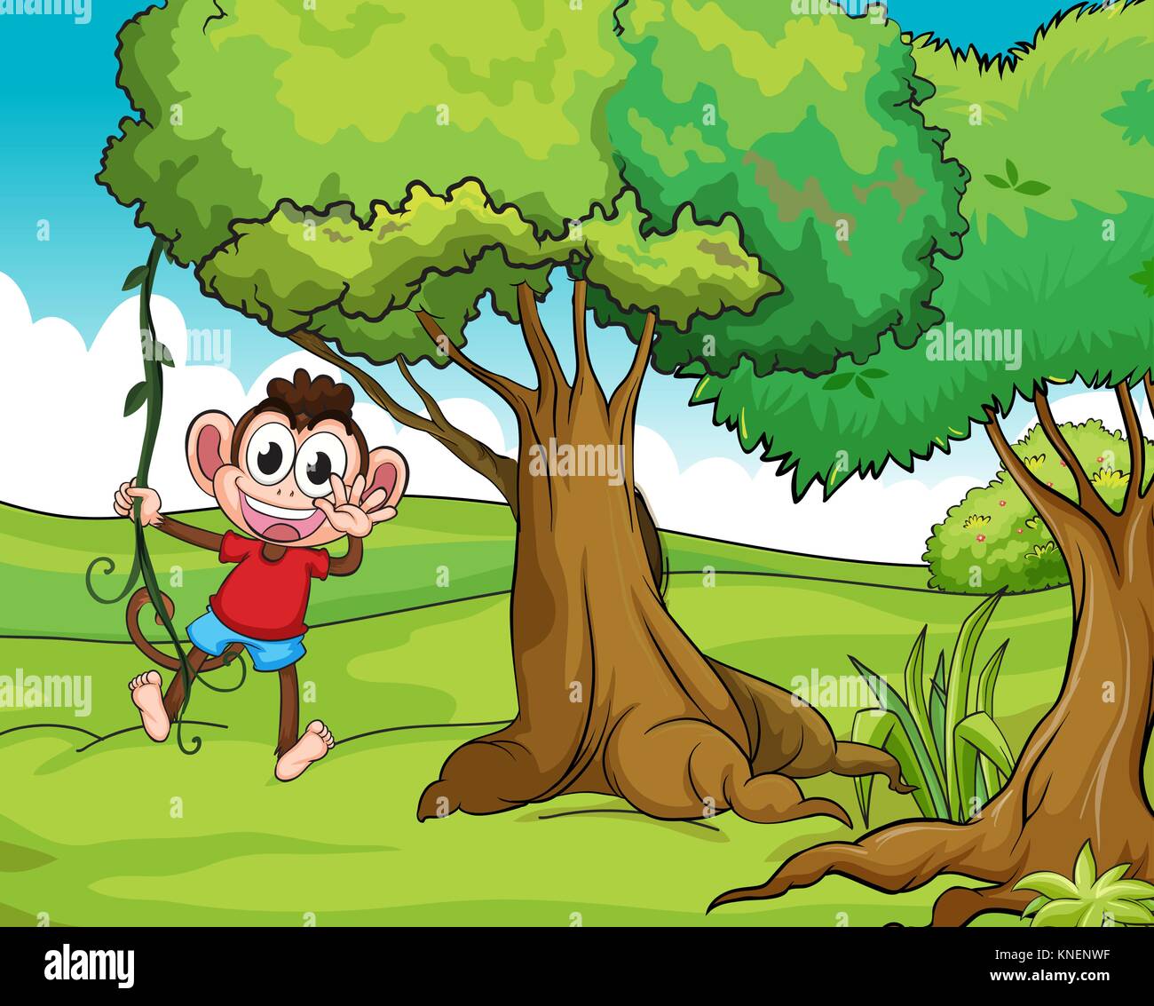 Cartoon monkey hanging on the tree branch with his tail Stock Vector Image  & Art - Alamy