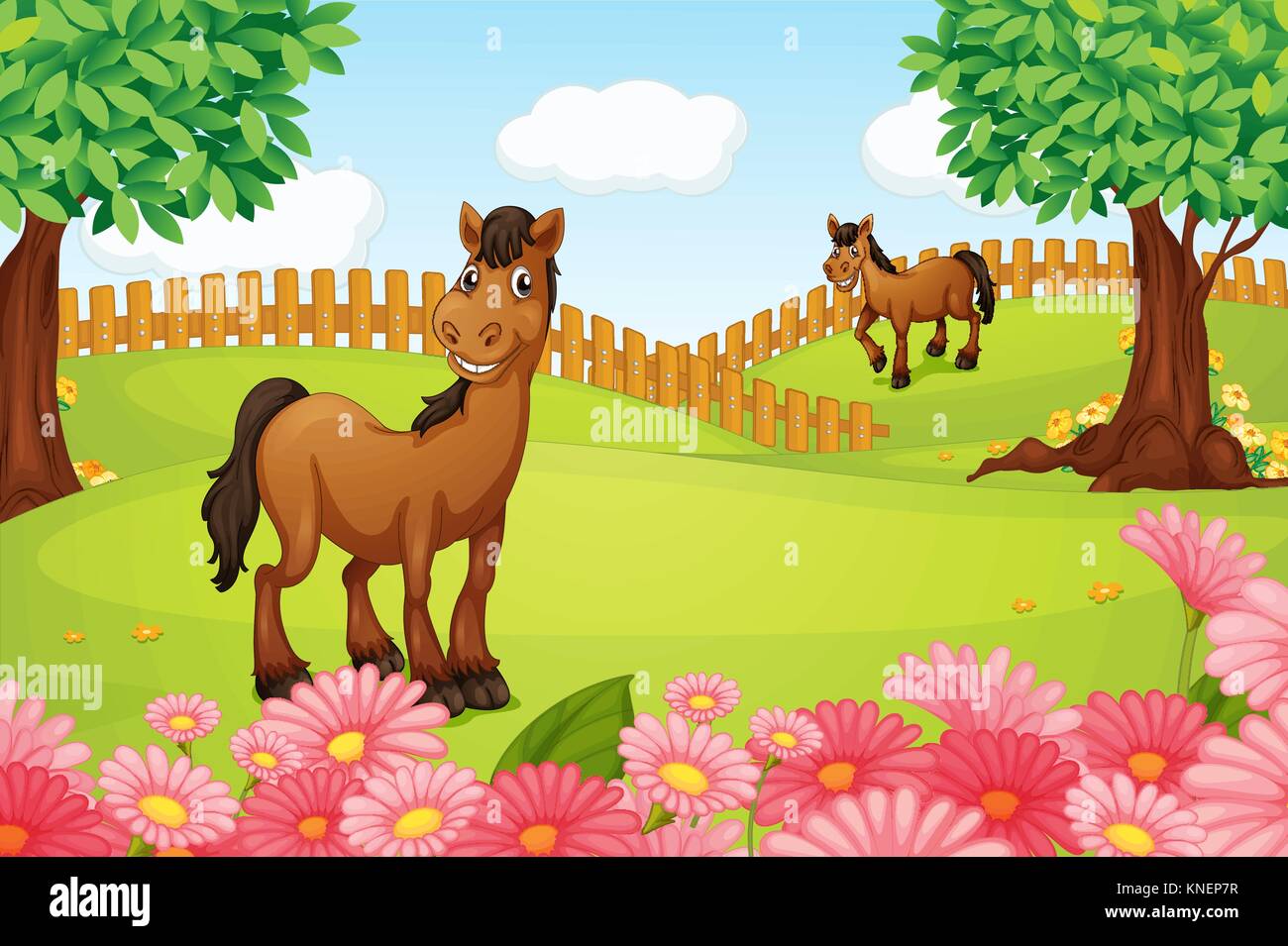 Horses in the field Stock Vector Images - Alamy