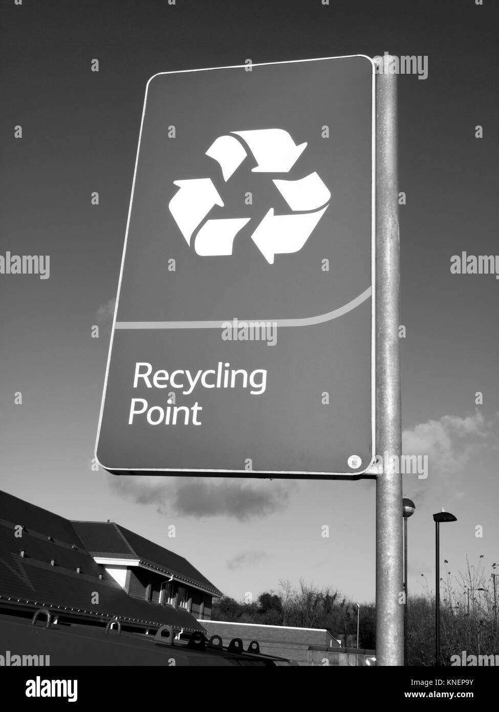 Recycling Point information sign at Tesco Extra supermarket Stock Photo