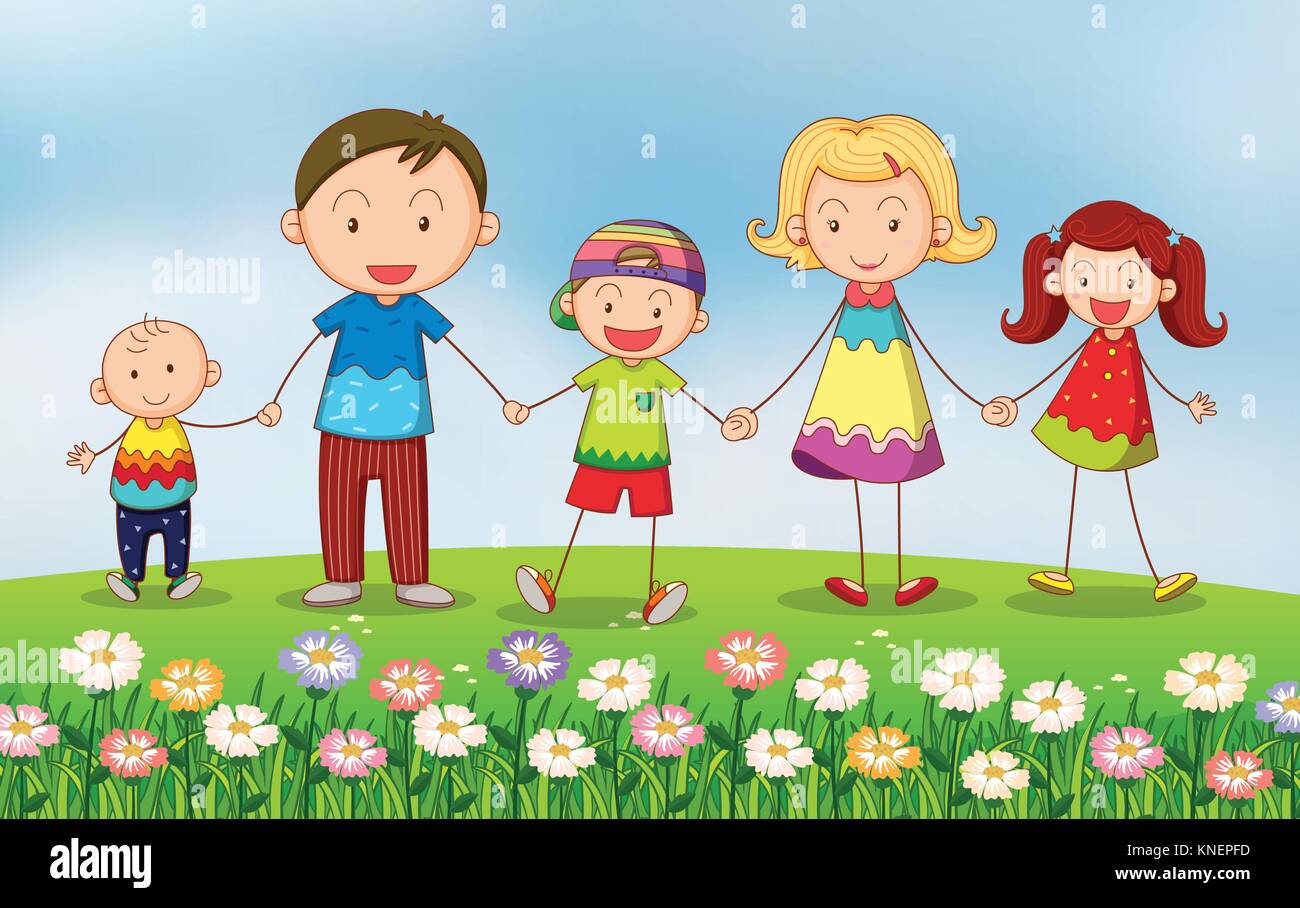 Illustration of a family in the garden Stock Vector Image & Art - Alamy