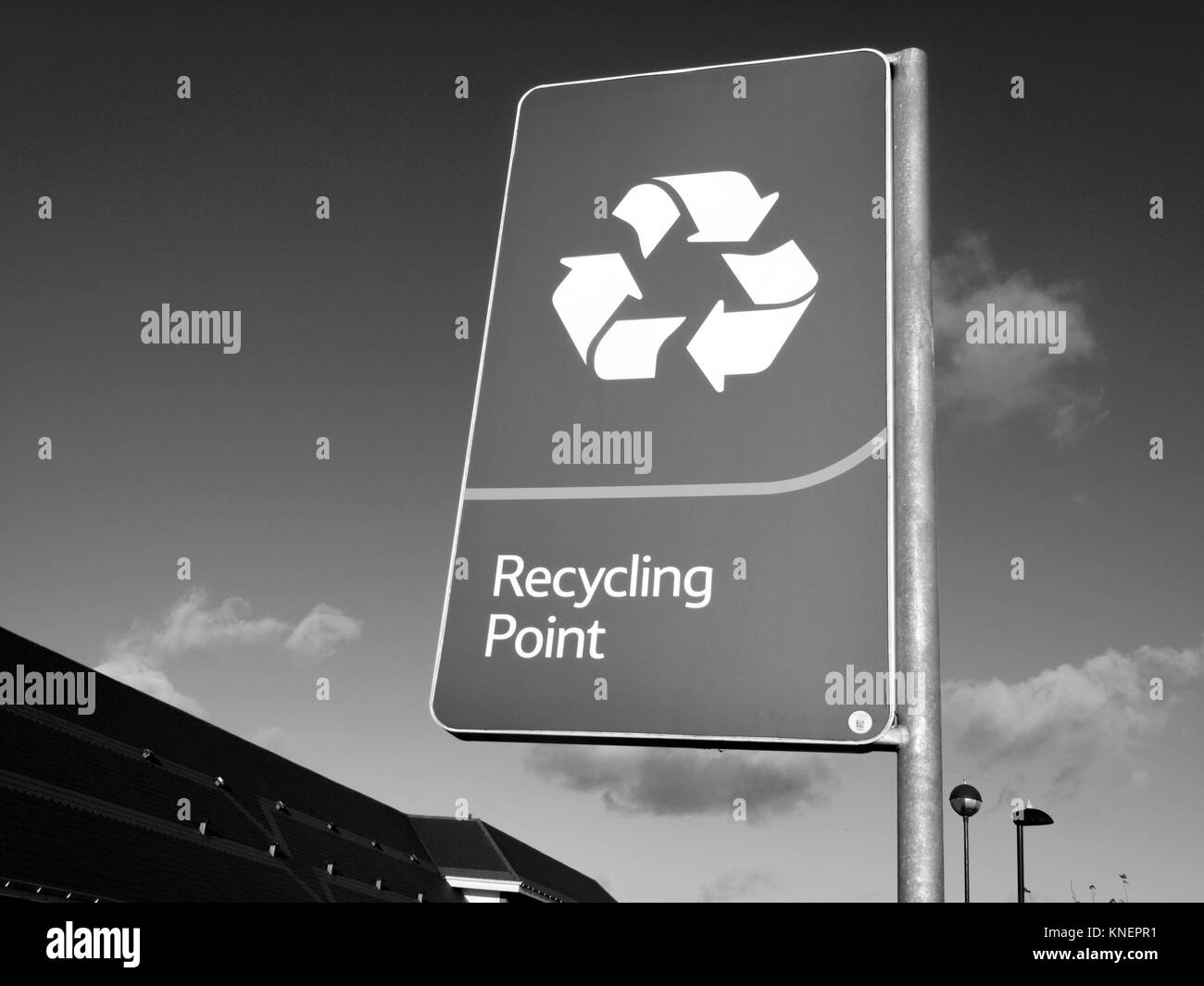 Recycling Point information sign at Tesco Extra supermarket Stock Photo