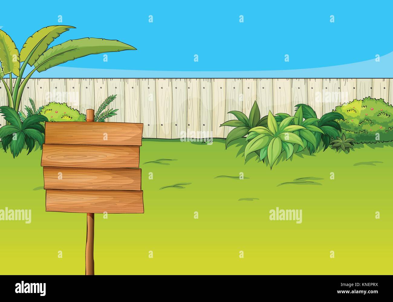 Illustration of an empty signboard in the garden Stock Vector Image