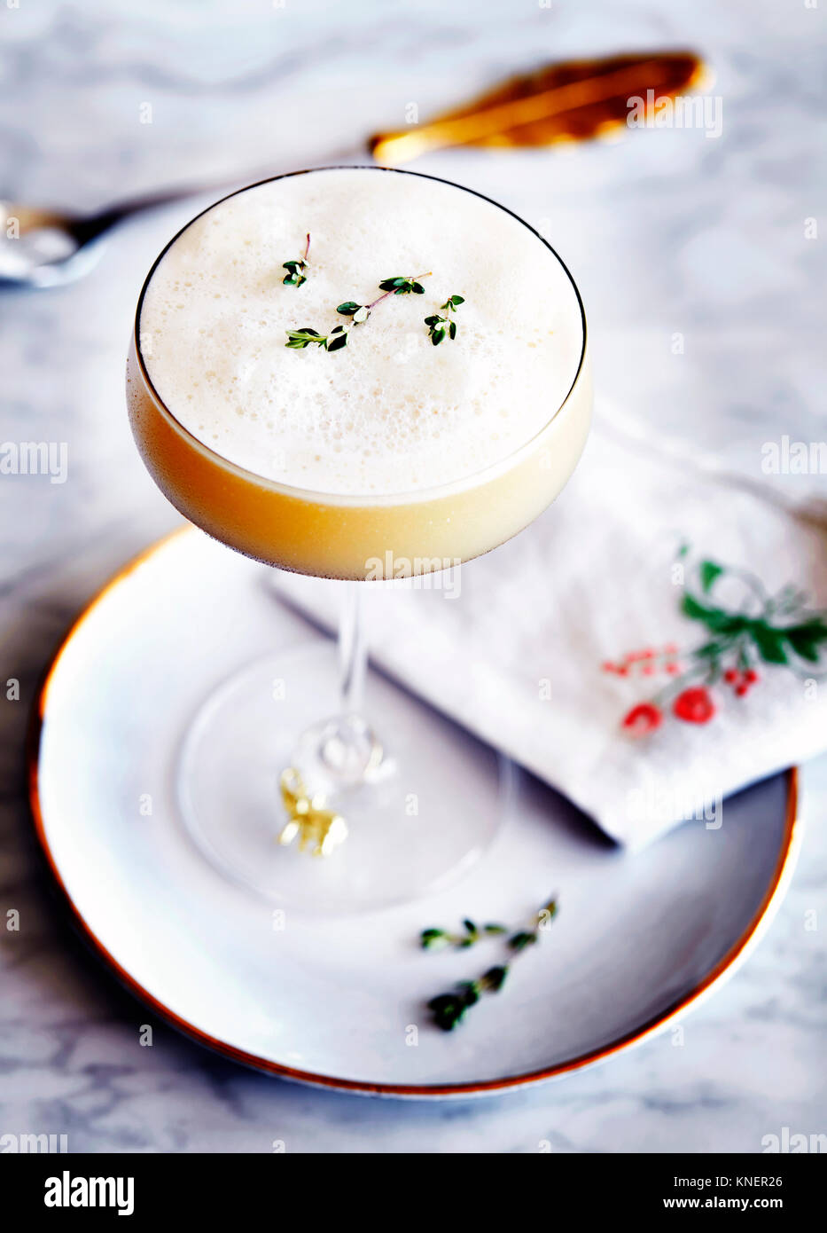Lemon thyme sour cocktail, closeup Stock Photo Alamy