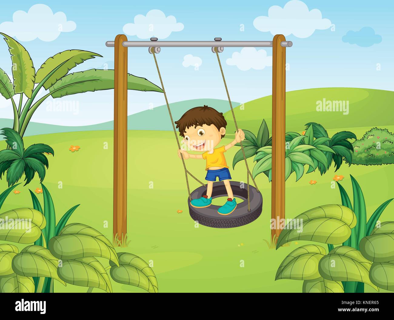 Illustration of a little boy swinging Stock Vector Image & Art - Alamy