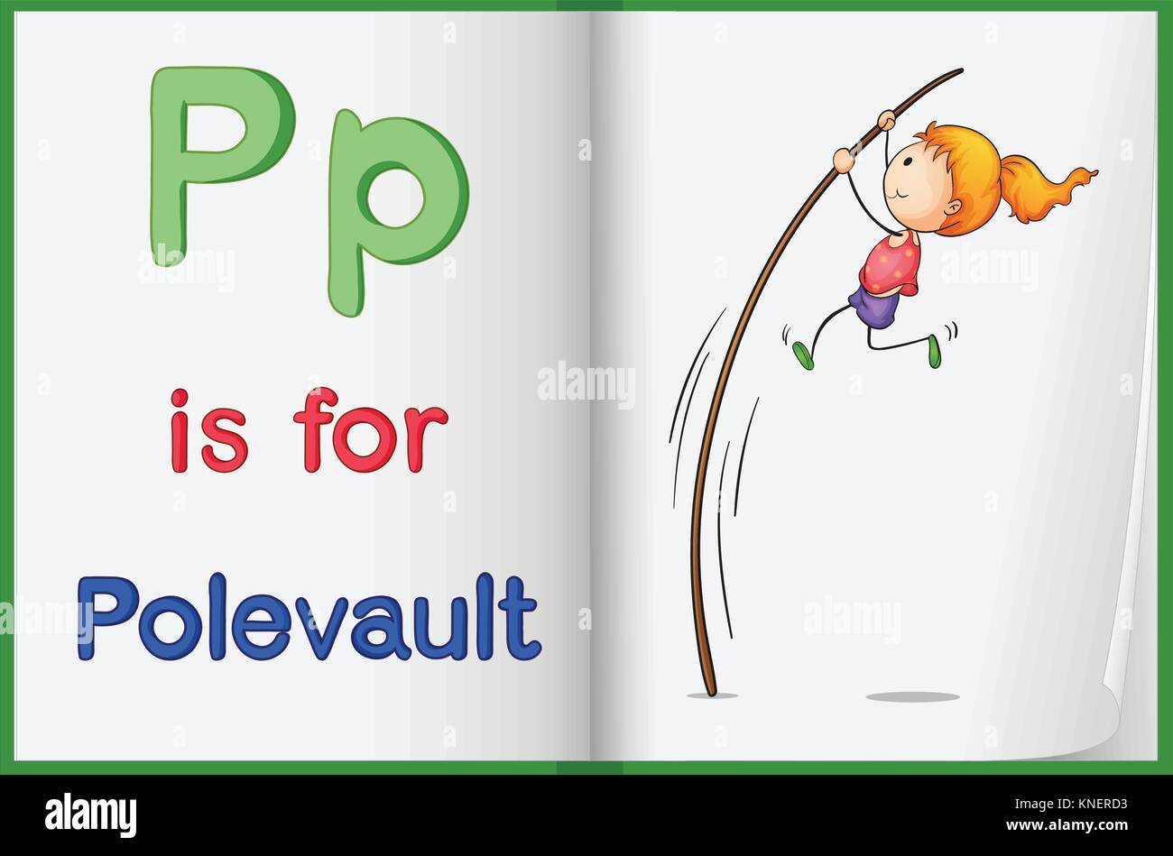 Illustration of a pole vault in a book on a white background Stock