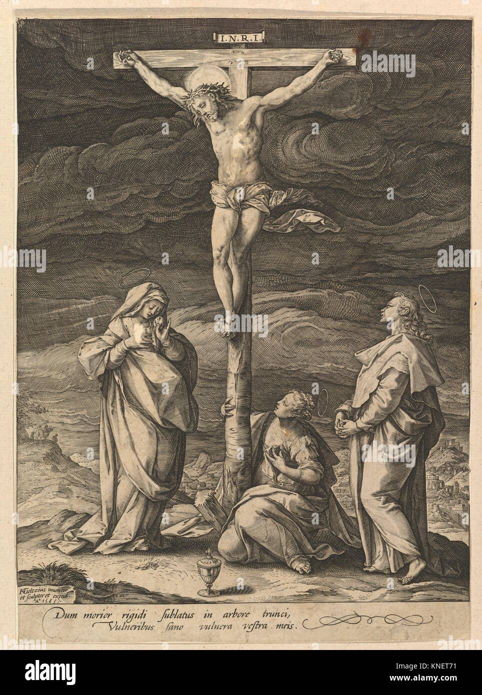 The Crucifixion. Artist: Hendrick Goltzius (Netherlandish, Mühlbracht 1558-1617 Haarlem); Date: 1585; Medium: Engraving; second state of two; Stock Photo