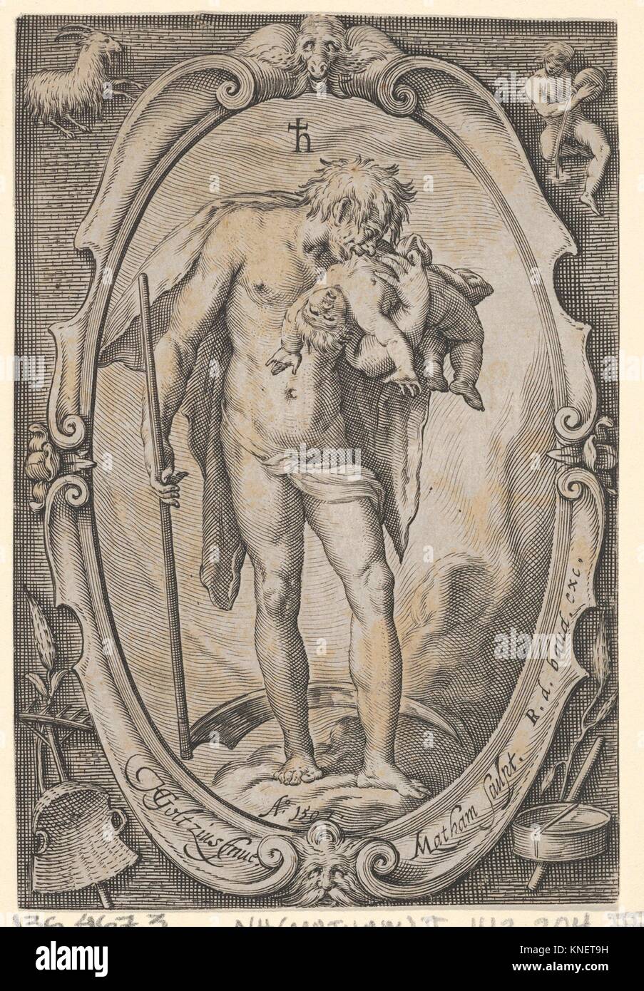 Saturn (from The Planets). Artist: Jacob Matham (Netherlandish, Haarlem 1571-1631 Haarlem); Artist: After Hendrick Goltzius (Netherlandish, Stock Photo