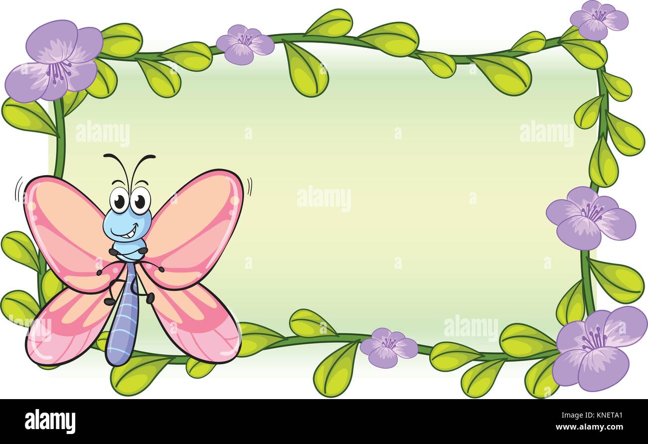 Illustration of a butterfly and flowers on a white background Stock ...