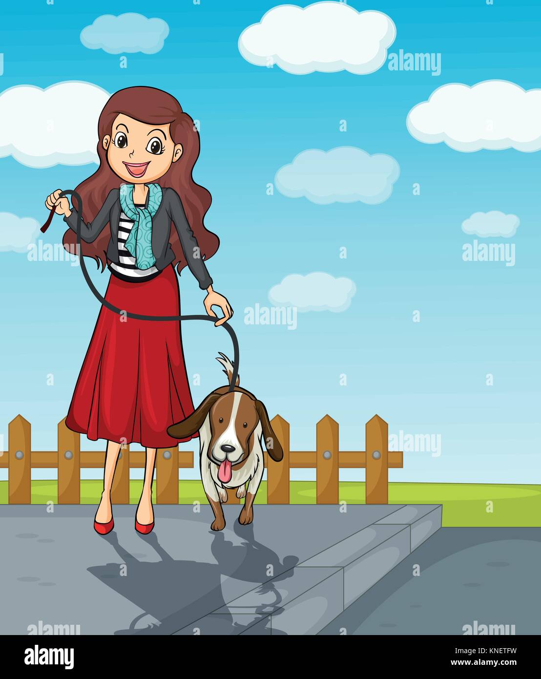 Illustration of a smiling girl having a dog Stock Vector Image & Art